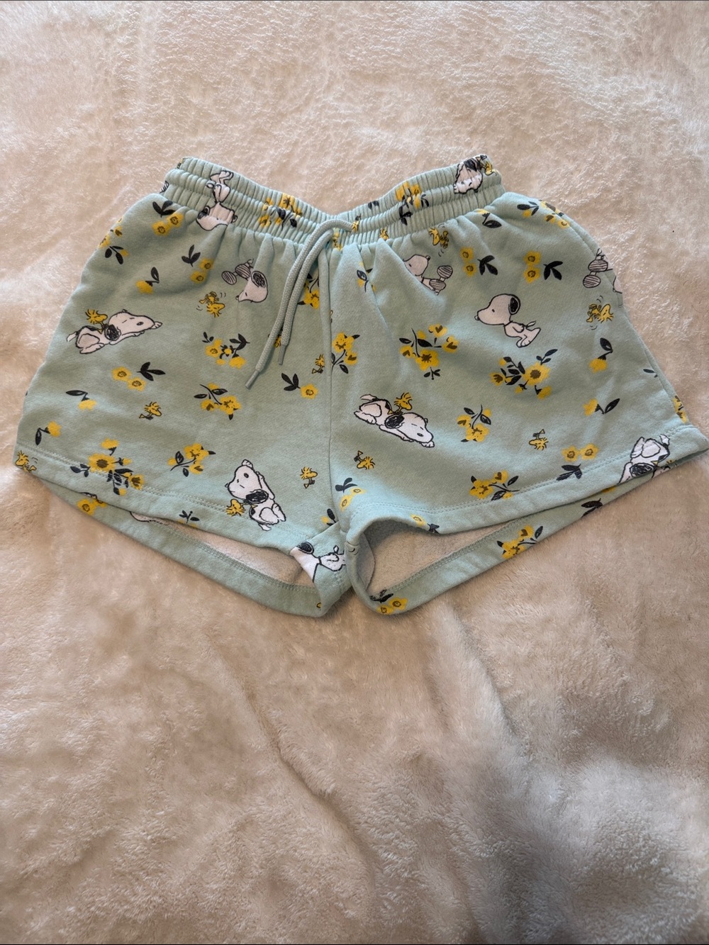Peanuts Mint Green Snoopy Floral Drawstring Shorts
